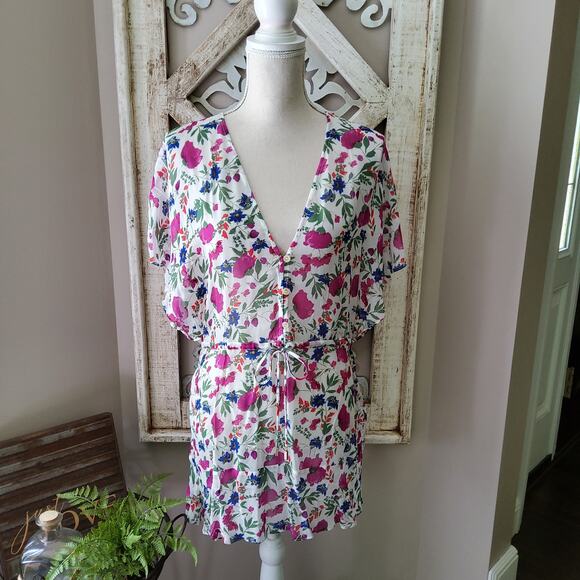 Vix Paula Hermanny Clover Agatha Gathered Drawstring Woven Coverup in Floral - Picture 2 of 13